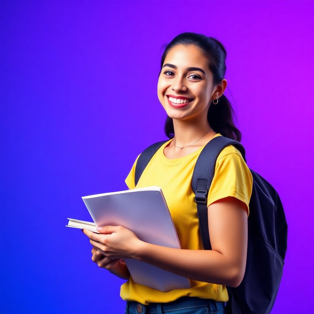 Estudante feliz pronta para o ENEM 2026